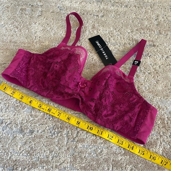 NWT Torrid Underwired Bra Unlined Demi Raspberry Pink Mesh Semi Sheer Bra: 40B - Picture 4 of 10